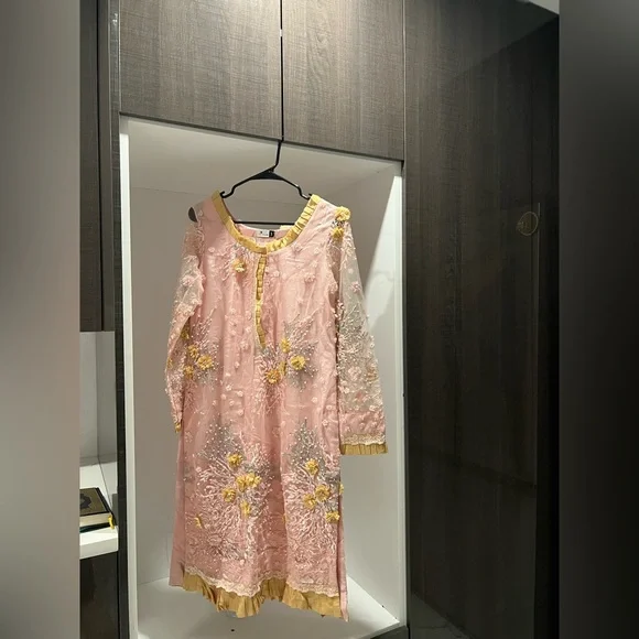 Pink and Yellow Embroidered Pakistani/Indian Dress Set - Picture 3 of 6